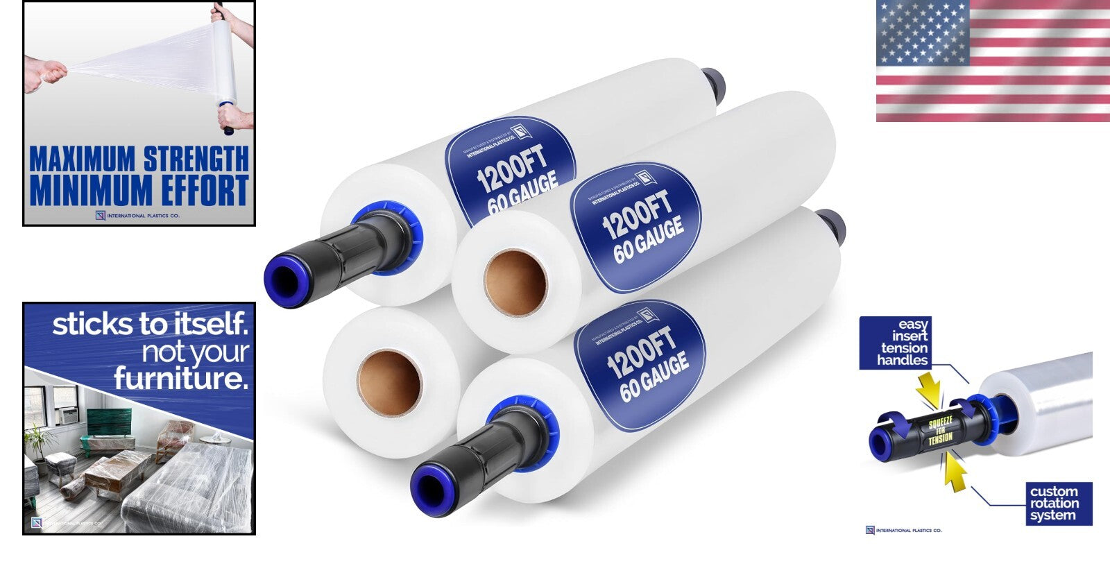 15" Plastic Stretch Film Wrap with Extended Handles - 1200ft Heavy-Duty Pack