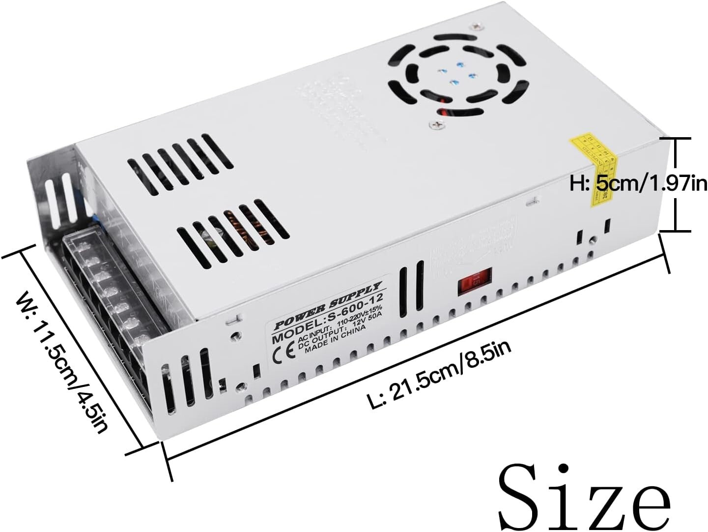 Efficient Switching Power Supply 12V 50A 600W - Adjustable AC 110V/220V Input