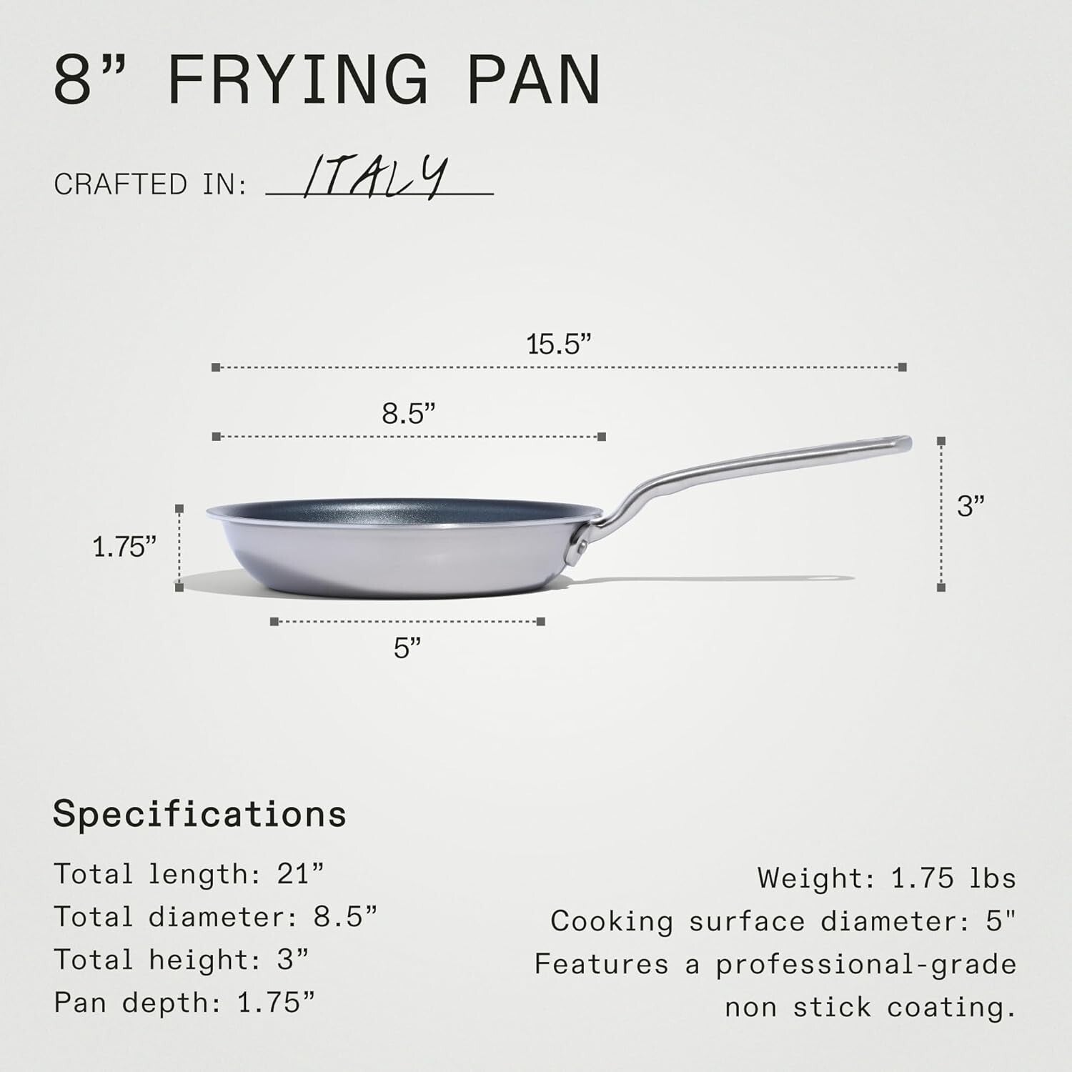 5-Ply Non-Stick Fry Pan - 8-Inch Graphite Finish, Maximum 500°F, Durable Design