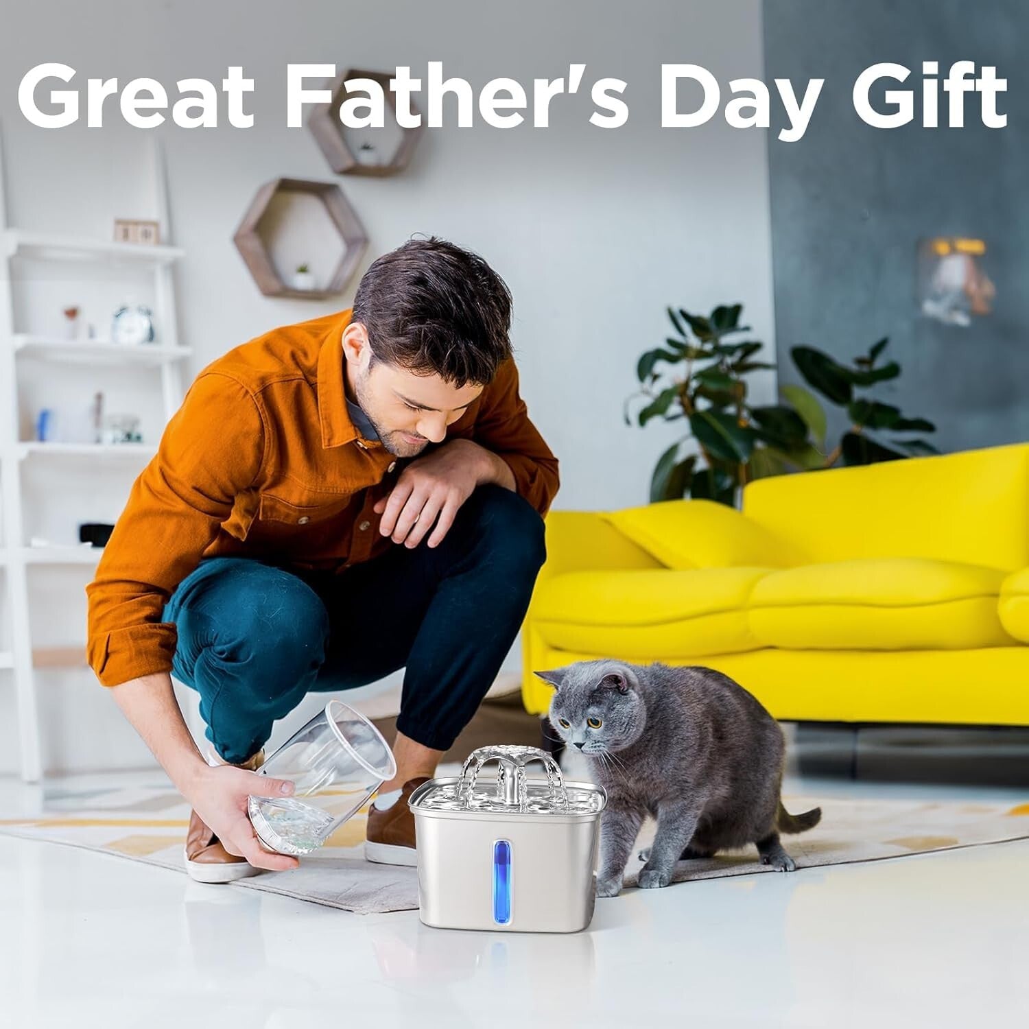 Hygienic 95oz Stainless Steel Cat Water Fountain with Light & Filters Included