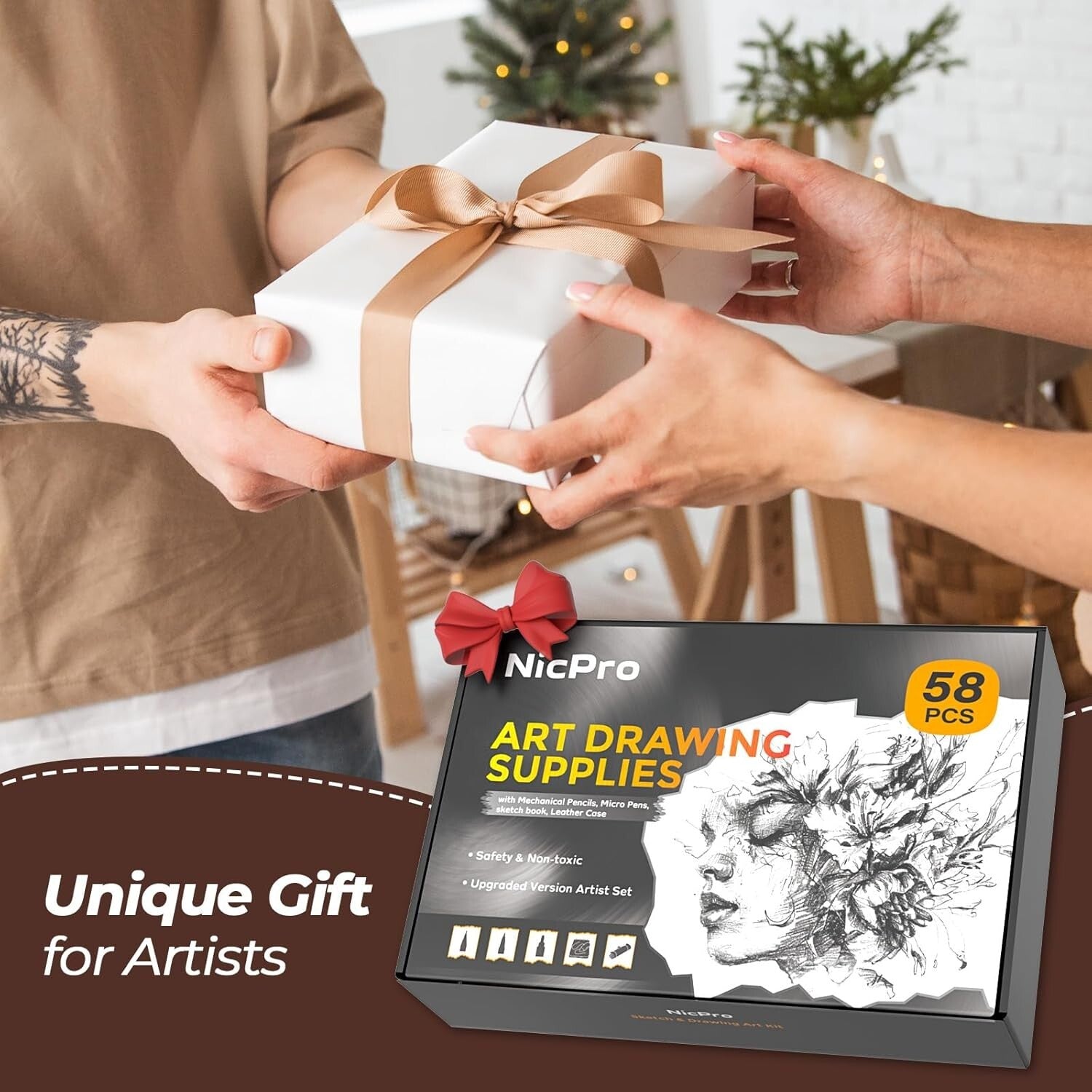 All-in-One 58PCS Drawing Supplies with Leather Case - Mechanical Pencils & More