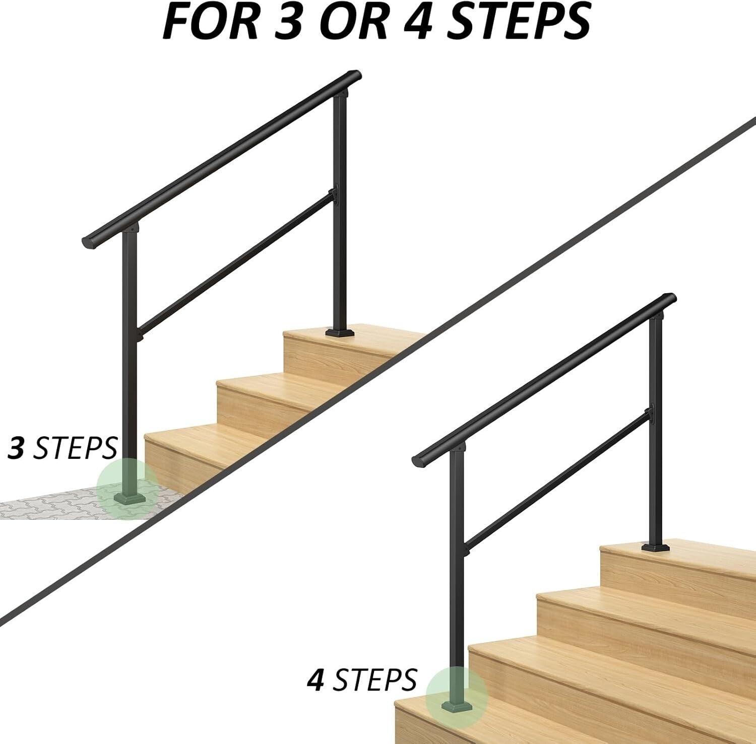 Elegant Black Wrought Iron Outdoor Handrails - 2 Pack for Easy Install Steps