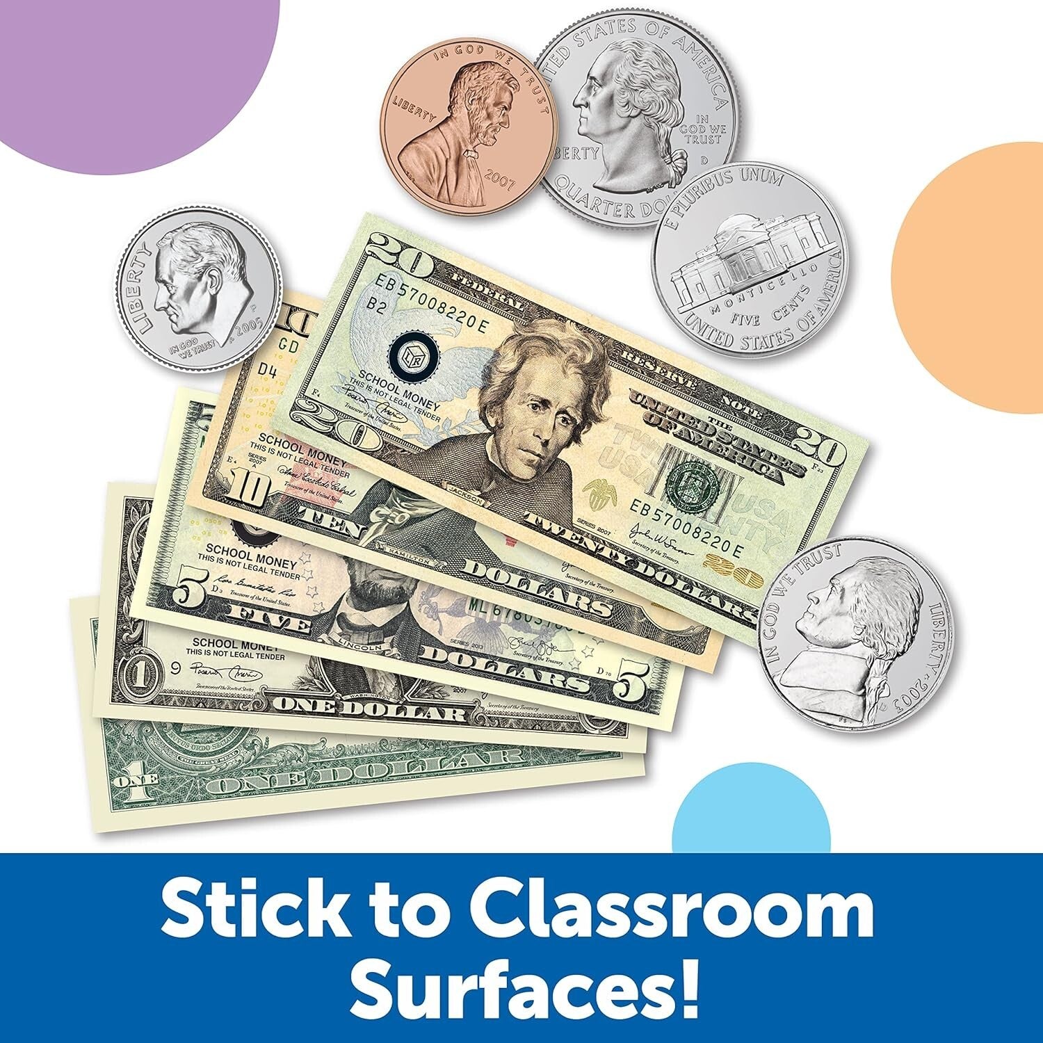 Classroom Essential - Double-Sided Magnetic Money for Teaching Kids Ages 5+