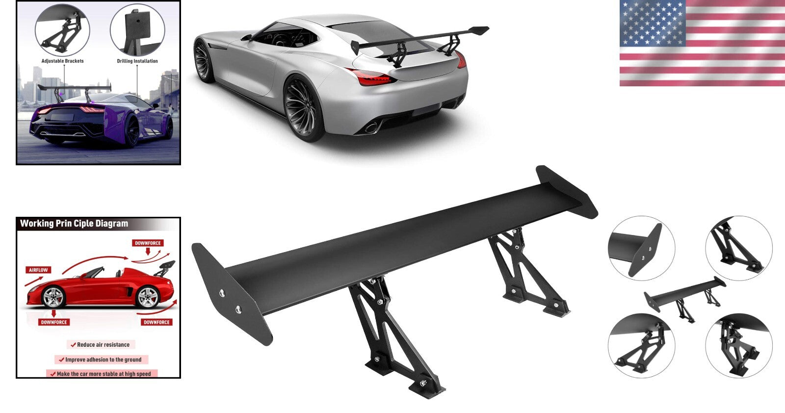 Aluminum Universal Rear Wing - Lightweight, Aerodynamic & Adjustable 43.3 Inch