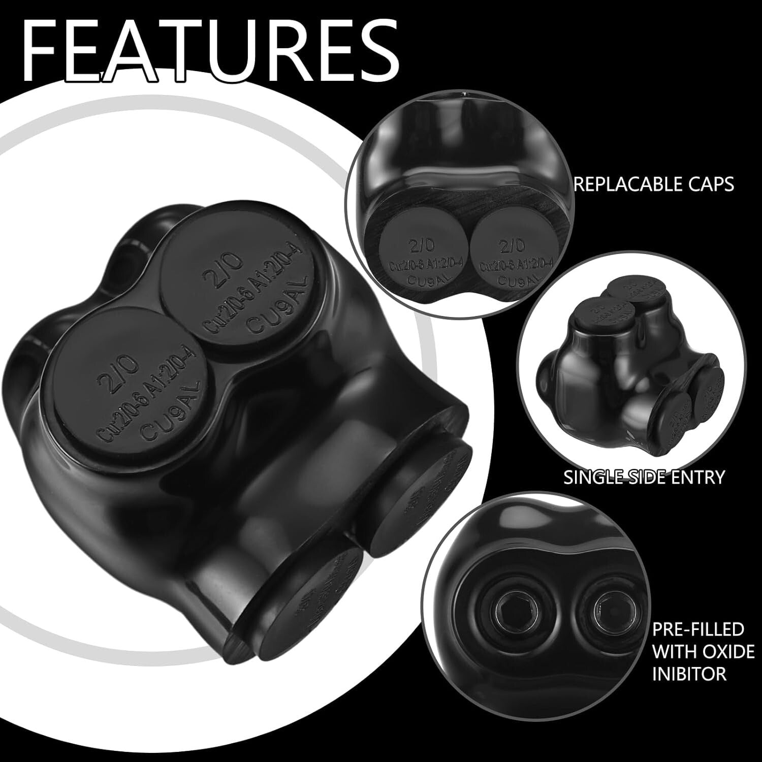 Black Insulated Multi Cable Connectors - Pre-Filled Splice Terminals for Wiring