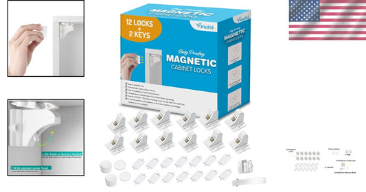 Efficient Childproofing: 12 Adhesive Magnetic Locks & 2 Key System for Cabinets