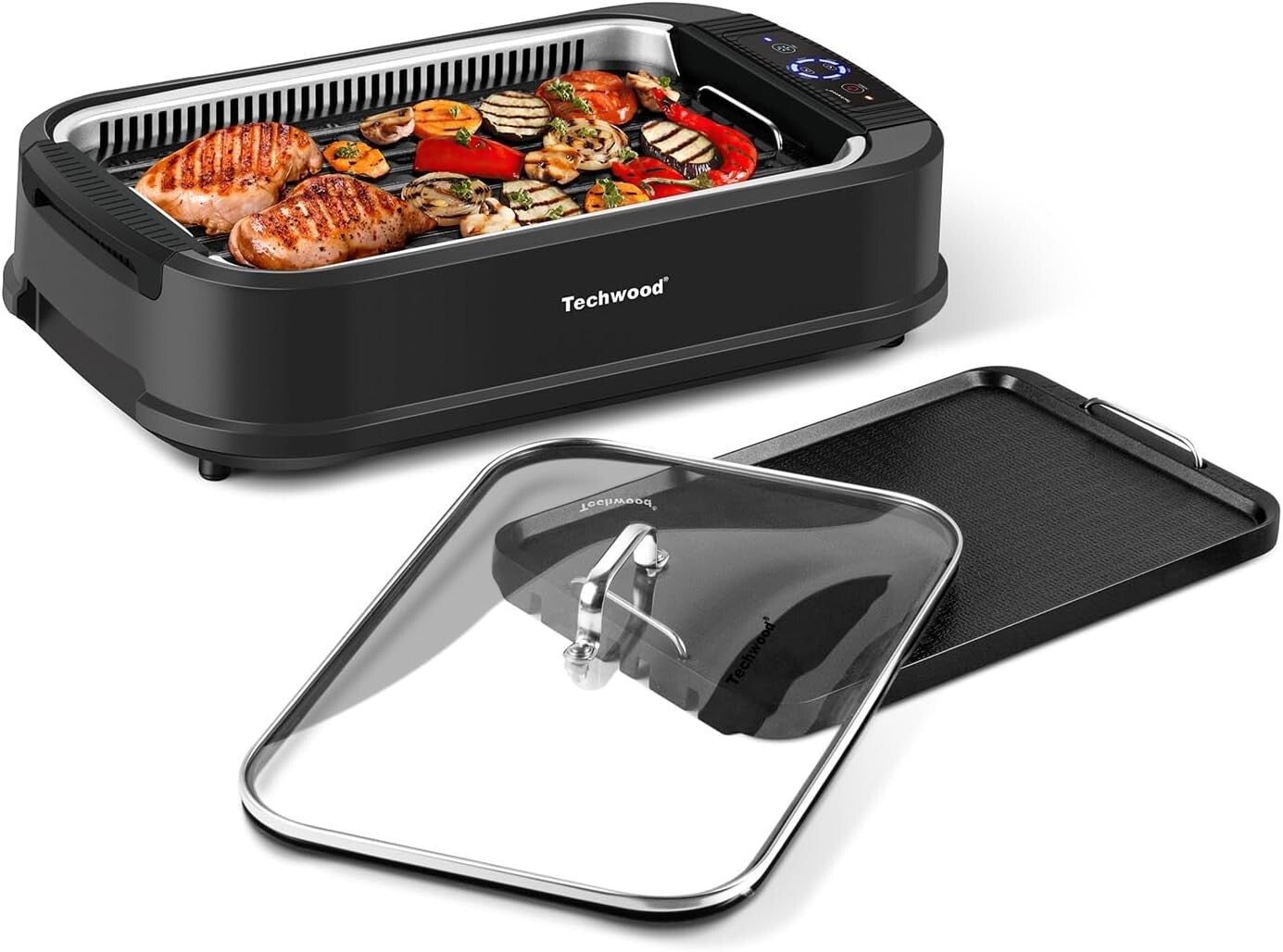 Large Surface Smokeless Grill with Tempered Glass Lid – Cook Delicious Meals