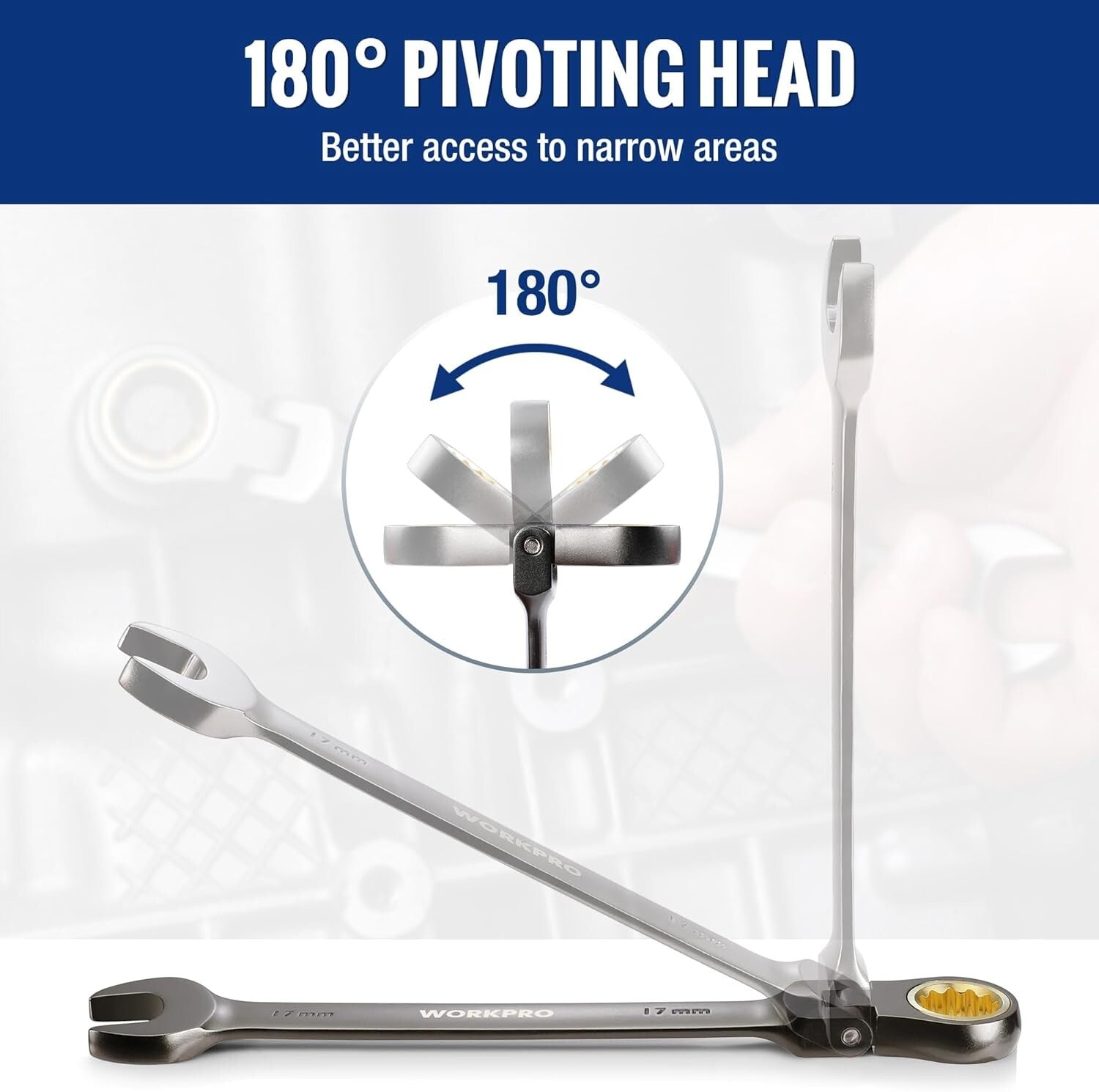 Durable 8-Piece CR-V Nickel-Plated Ratcheting Wrench Set with 180-Degree Pivot