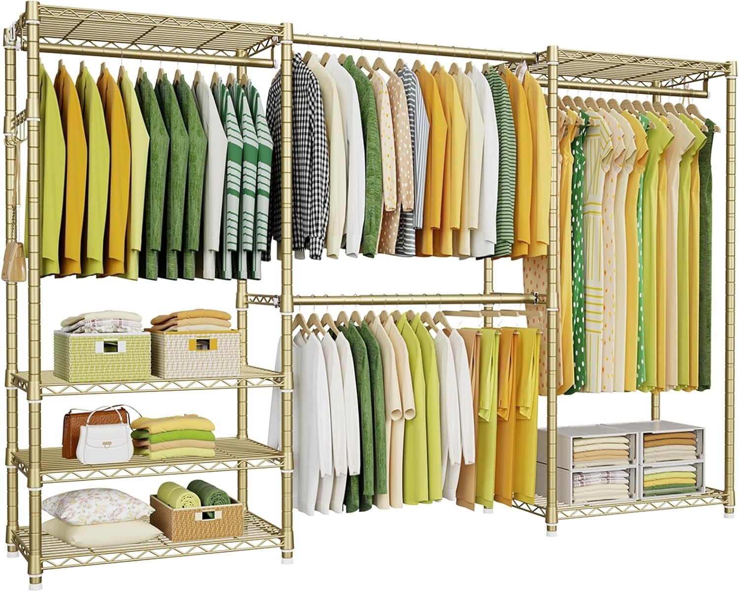 E1 Heavy Duty Adjustable 6-Tier Closet Garment Rack - Expandable Gold Organizer