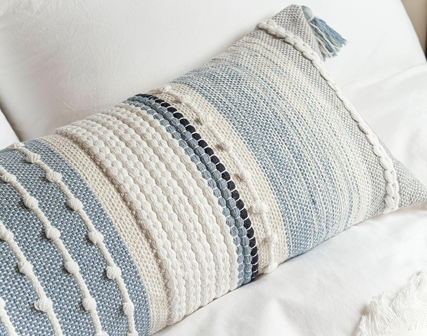 Artisan-Made 14x36 Coastal Blue Decorative Lumbar Pillow Cover for Modern Spaces