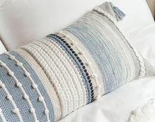 Load image into Gallery viewer, Artisan-Made 14x36 Coastal Blue Decorative Lumbar Pillow Cover for Modern Spaces