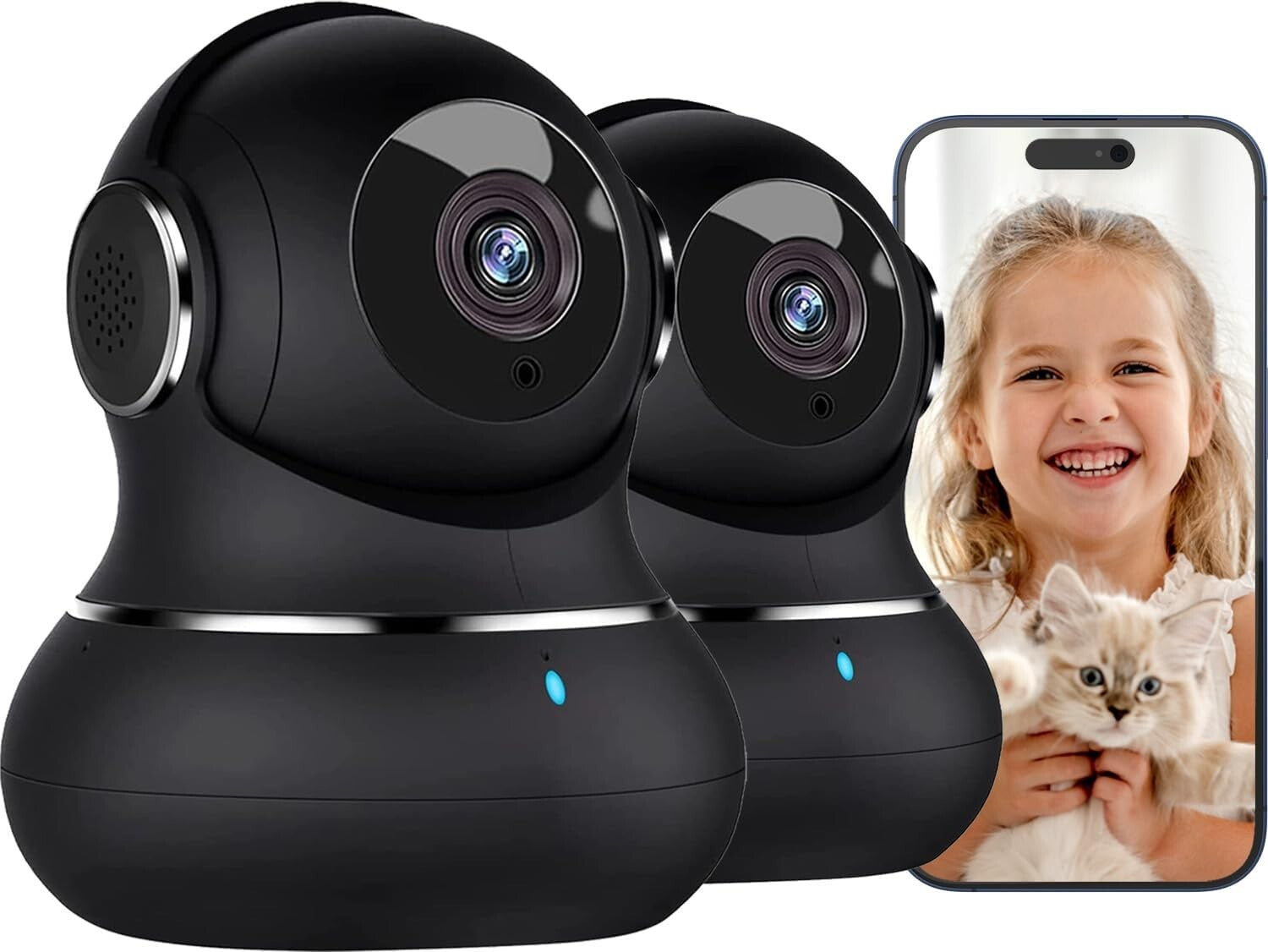 Wi-Fi Enabled 2K Indoor Camera - Pet & Baby Monitor with Night Vision - 2 Pack