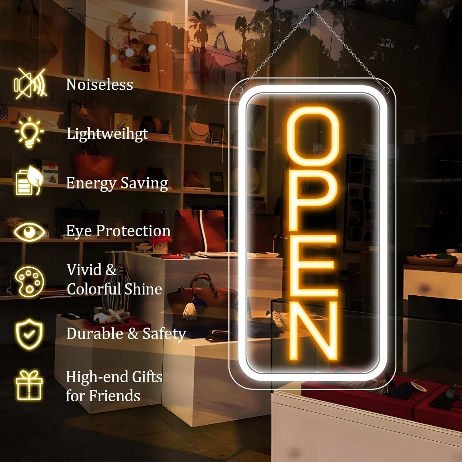 Attractive 16" x 9" LED Neon Open Sign with ON/OFF Switch for Stores