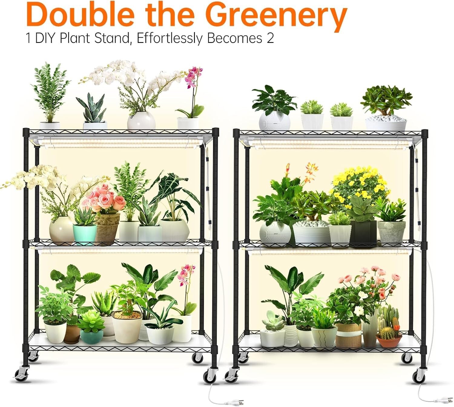 DIY Grow Shelf with 8 Full Spectrum Lights & Mobile Design for Indoor Plants