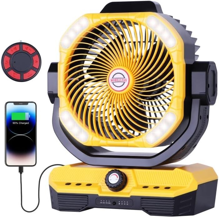 Large Oscillating Fan with Remote Control & Super Bright LED - Ideal for Camping