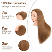 Load image into Gallery viewer, Cosmetology Mannequin Head in Light Brown - 100% Human Hair, Perfect for Styling