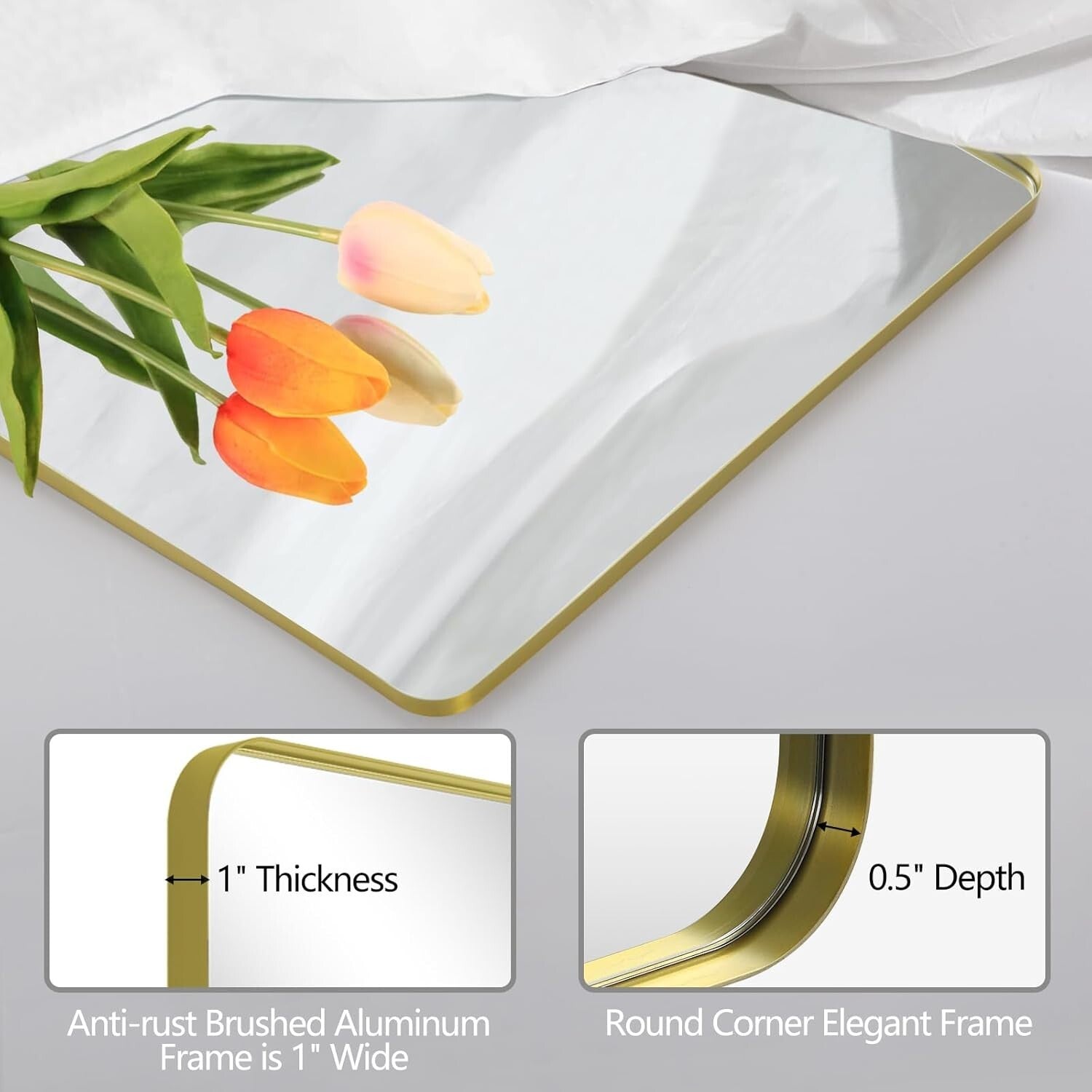 Sophisticated Gold Rectangular Mirror 36 x 30, Wall-Mounted or Leaned, Anti-Rust