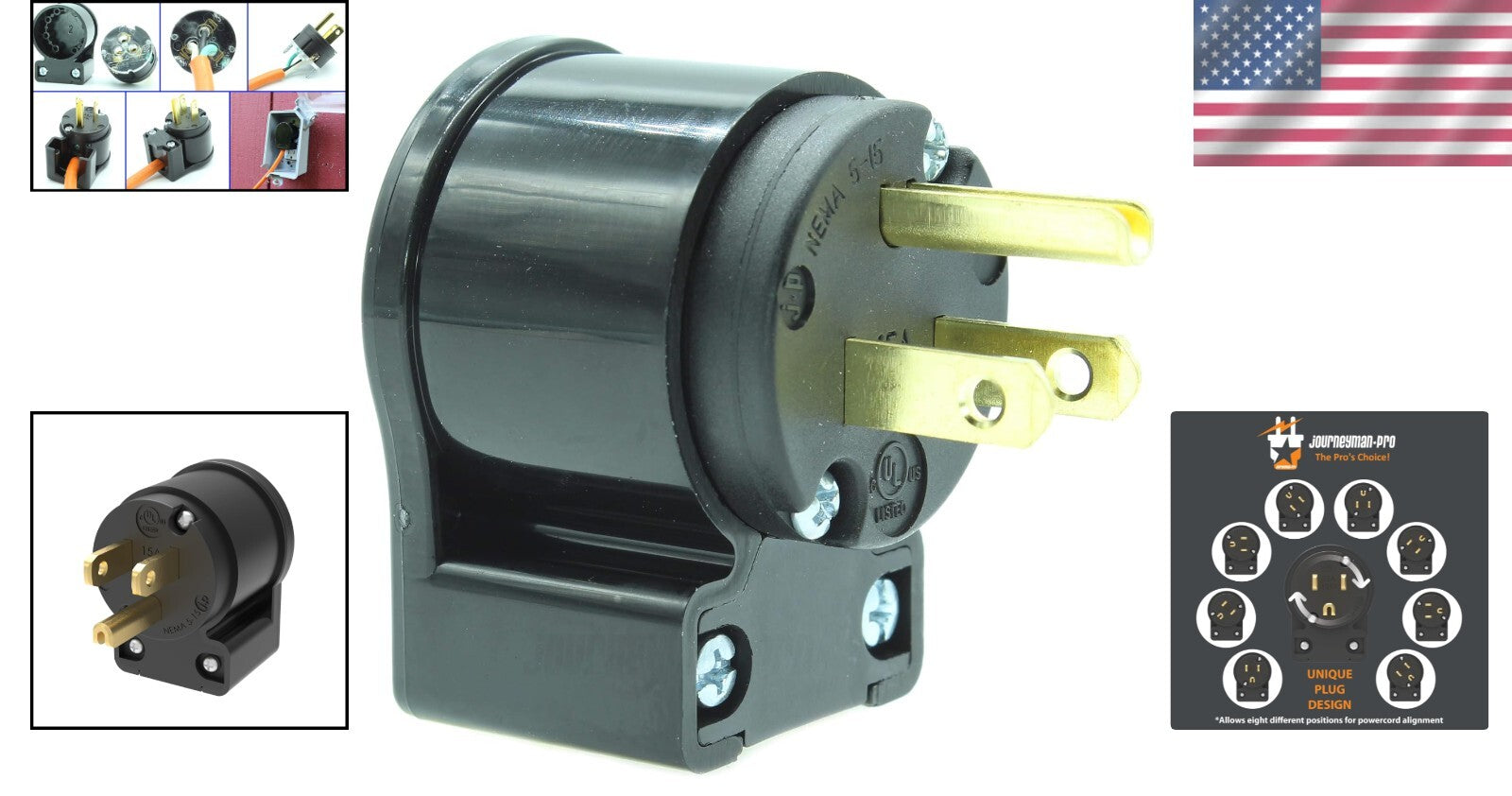 15 Amp Right Angle NEMA 5-15P Plug Connectors for Generators - 10 Pack