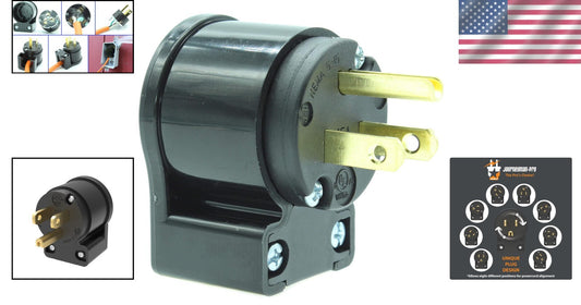 15 Amp Right Angle NEMA 5-15P Plug Connectors for Generators - 10 Pack