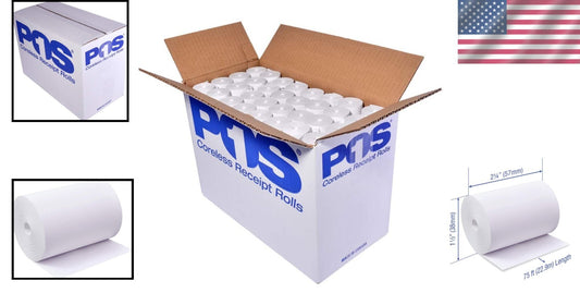 Bright White 2 1/4" x 75 ft Coreless Thermal Paper - Fits Popular Printers