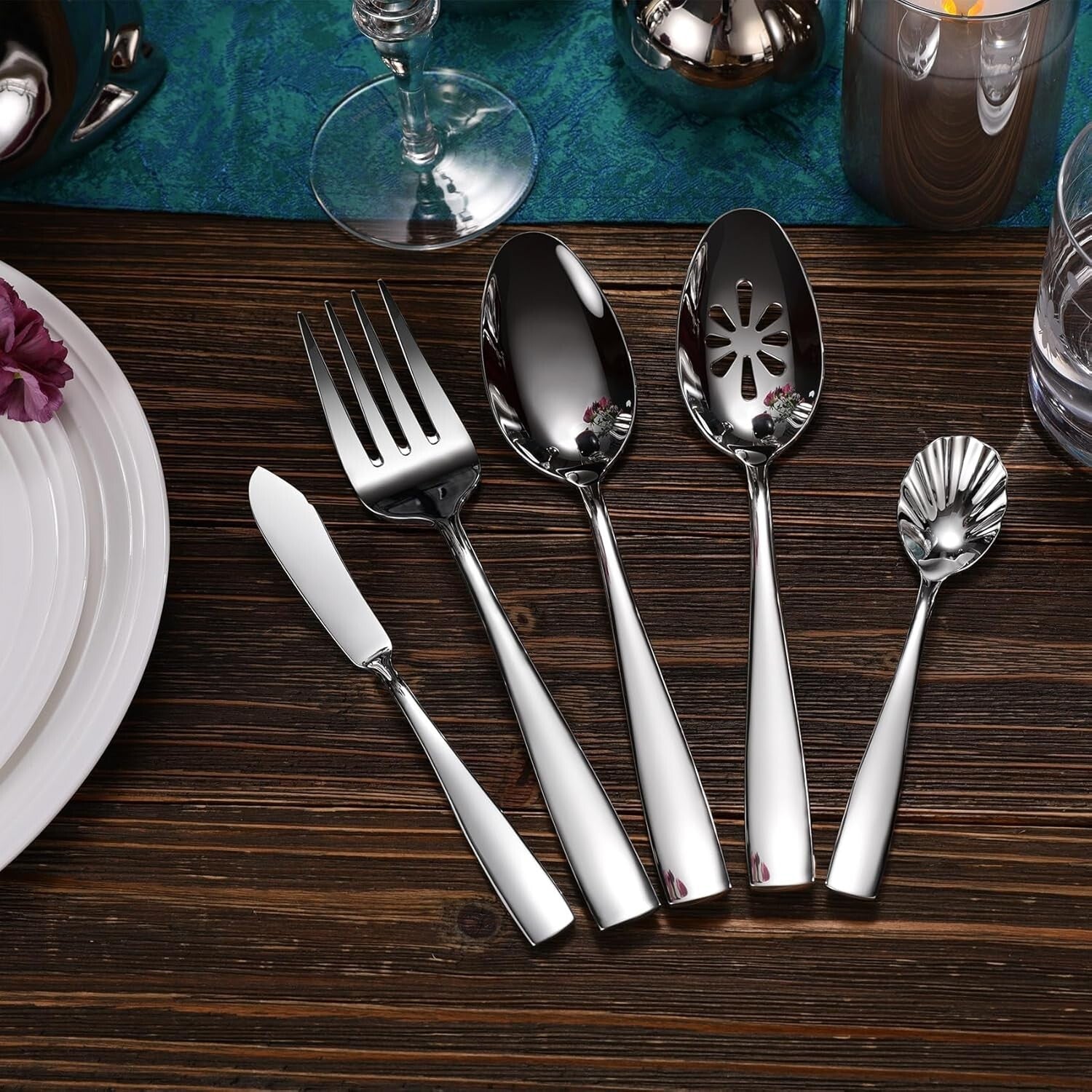 Elegant 65-Piece Stainless Steel Flatware Set - Service for 12, Dishwasher Safe