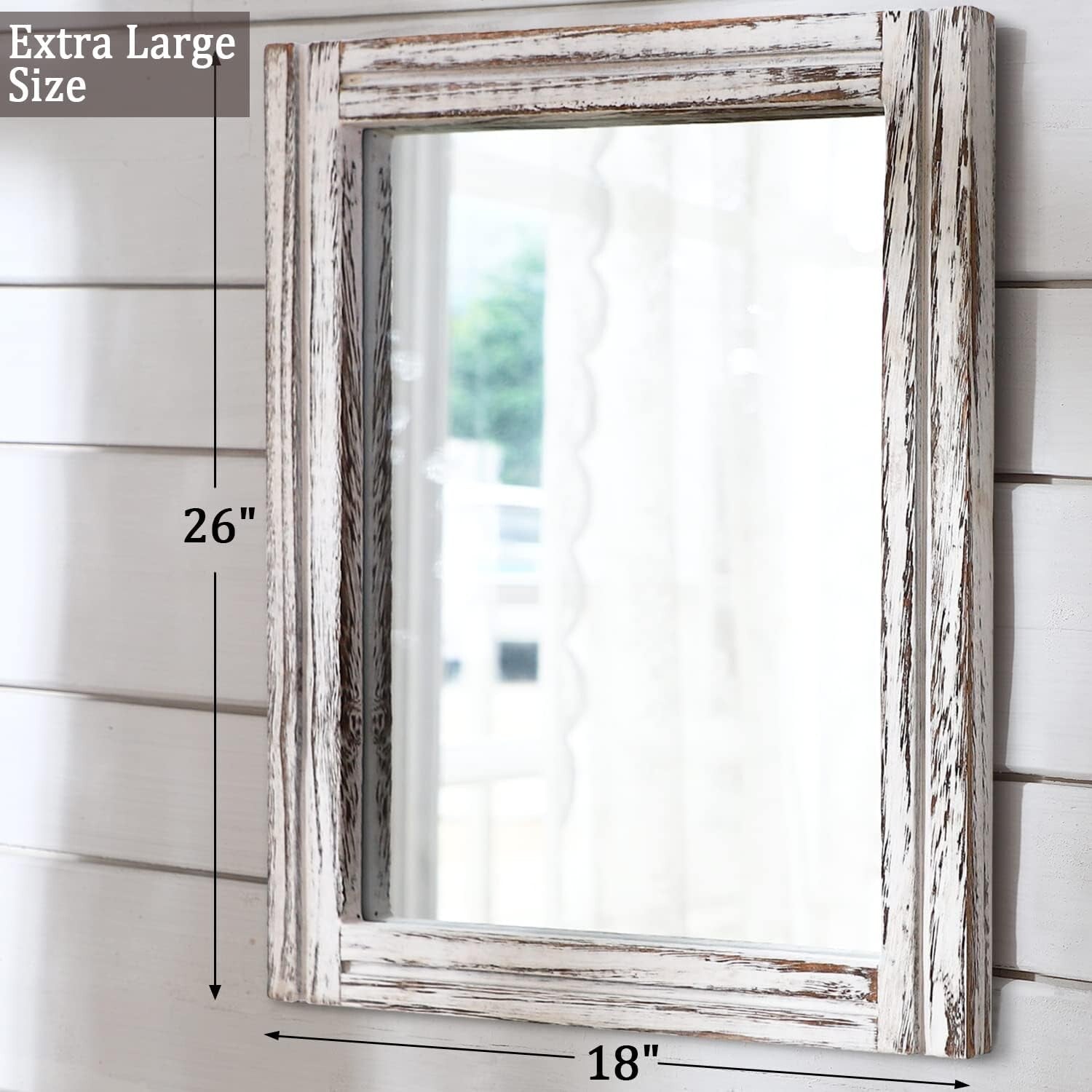 Elegant Large Rustic Wood Mirror - Versatile 26''x18'' Dressing Room Accessory