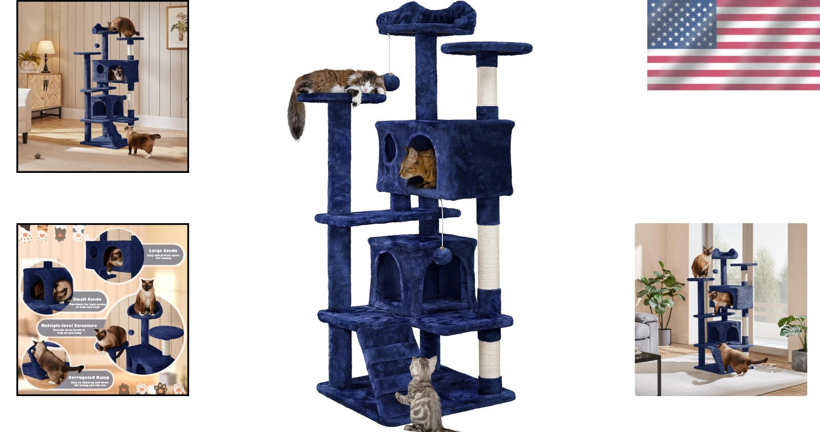 Elegant 54in Cat Tree Condo Tower with Perches and Scratch Posts for Kittens