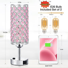 Load image into Gallery viewer, Modern 2-Pack Dimmable Touch Crystal Table Lamps with USB Charging Ports
