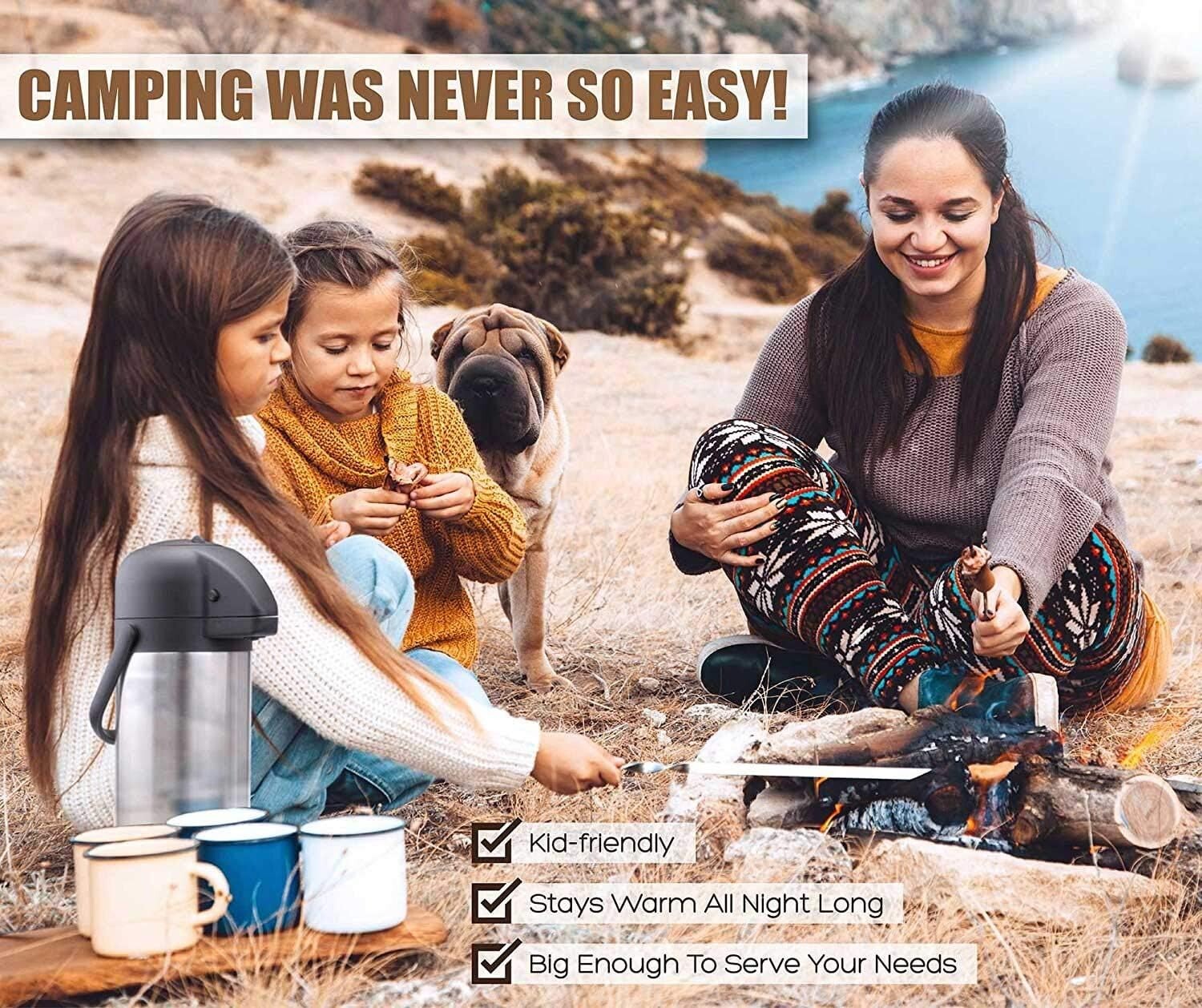 Insulated 85 oz Stainless Steel Coffee Carafe with Pump - Keeps Hot for 20 Hrs