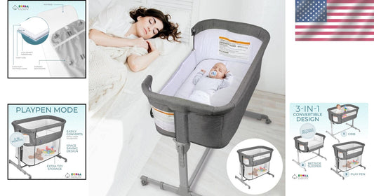 KoolaBaby Portable Bassinet: Versatile 3-in-1 Sleeper, Adjustable & Foldable
