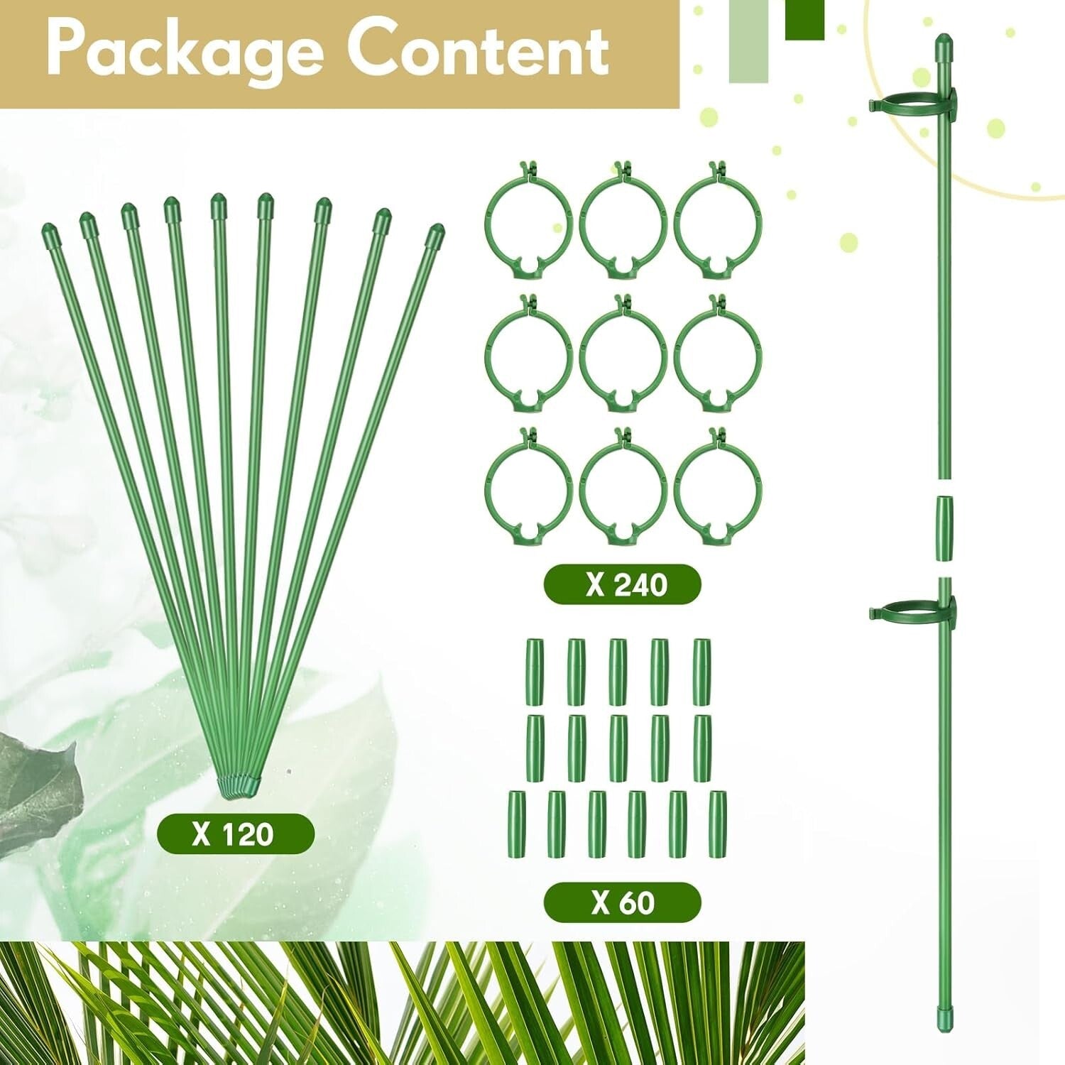 Fiberglass 12-Inch Plant Support Stakes Set - 120 Pcs for All Single-Stem Plants