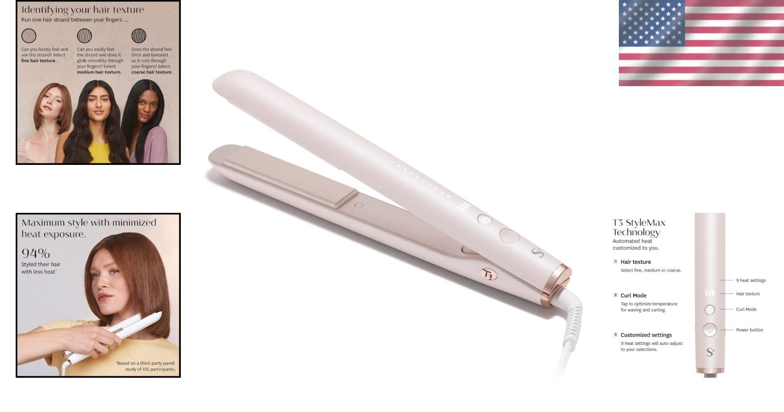 T3 StyleMax Ceramic Flat Iron - 15.7 oz Lightweight for Effortless Styling