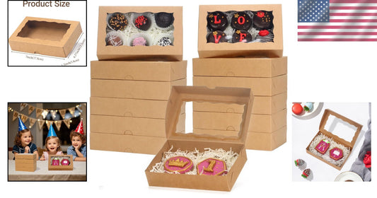 Chocolate & Macaron Bakery Boxes - 100 Pack Stylish with Clear Viewing Window