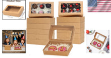 Load image into Gallery viewer, Chocolate &amp; Macaron Bakery Boxes - 100 Pack Stylish with Clear Viewing Window