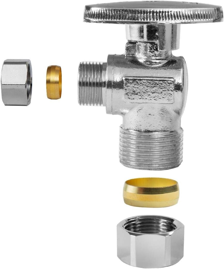 10 Pack 1/4 Turn Angle Stop Valves - Corrosion-Resistant Brass Plumbing Solution