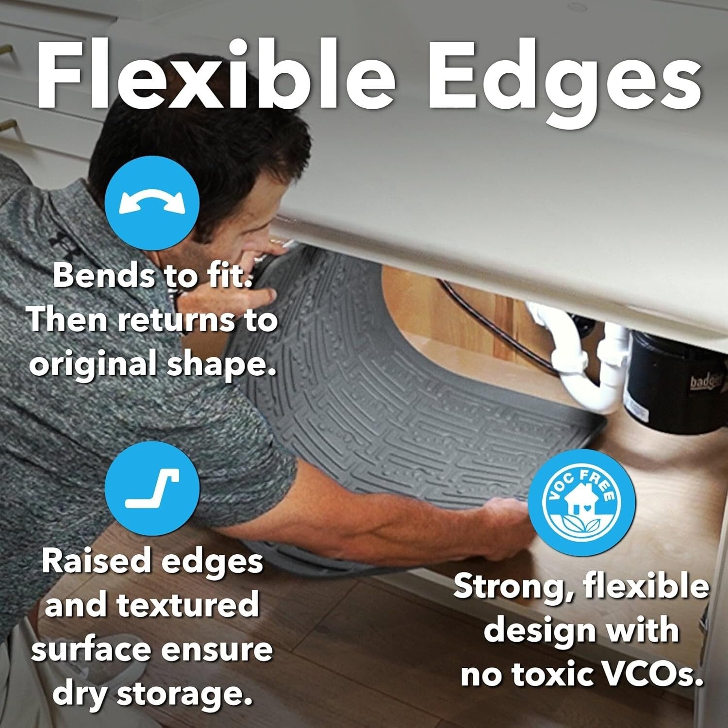 33.4"x19.2" Flexible Gray Under Sink Mat - Ultimate Cabinet Leak Prevention