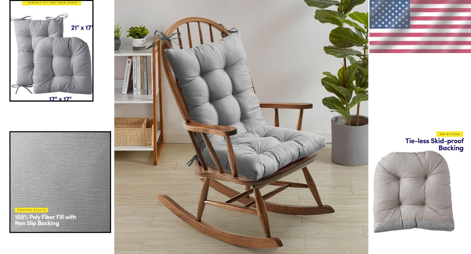 Tufted Plush Non-Slip Chair Pads Set - Machine Washable, 2-Piece Elegant Silver