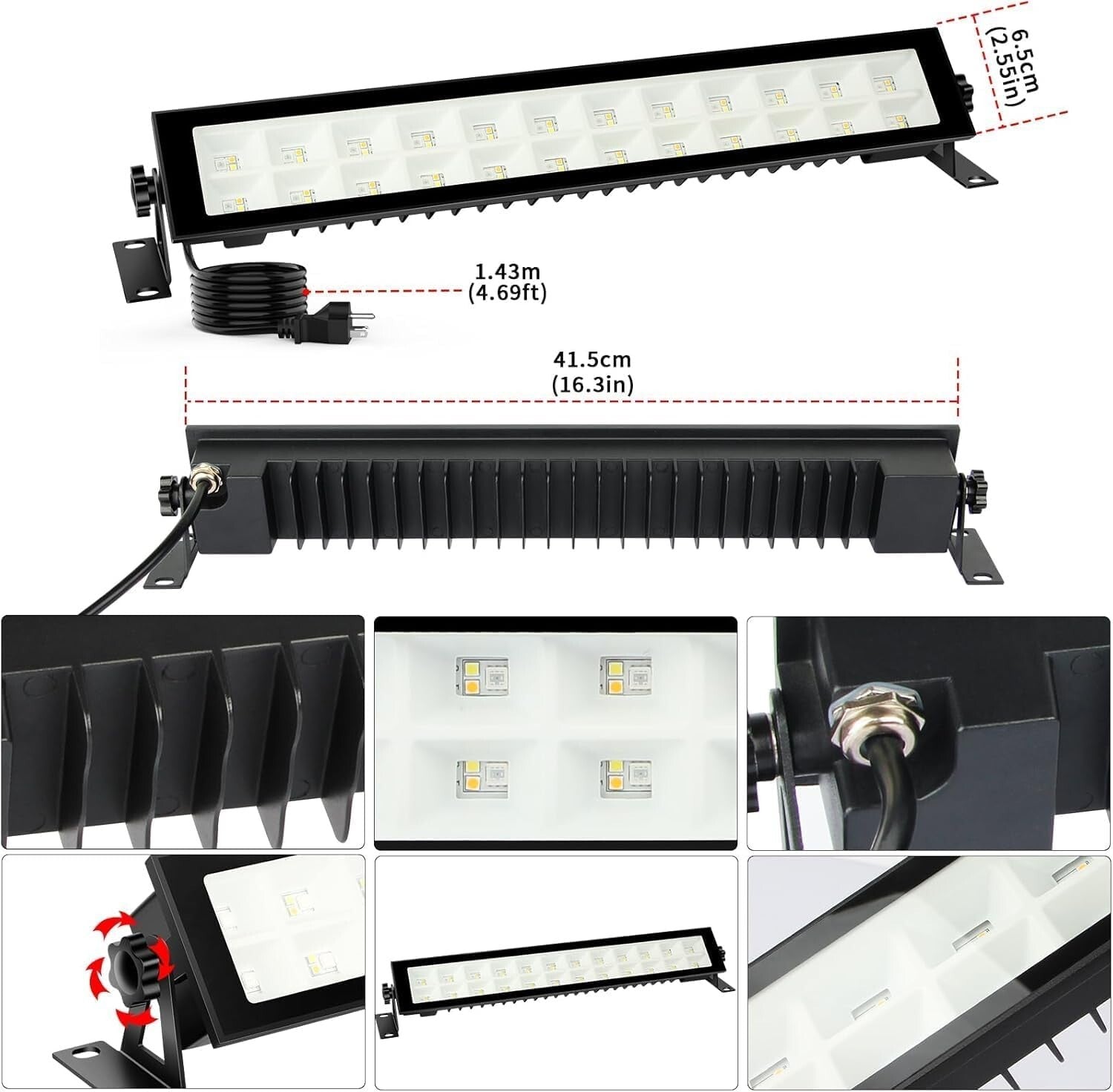 2 Pack RGB+ Warm White LED Wash Light Bar with Music Sync & Timer Function