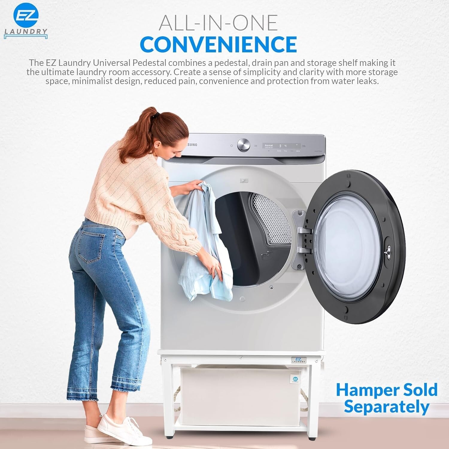 Premium 29” Laundry Pedestal with Drain Pan - Elevate Washers & Dryers Securely