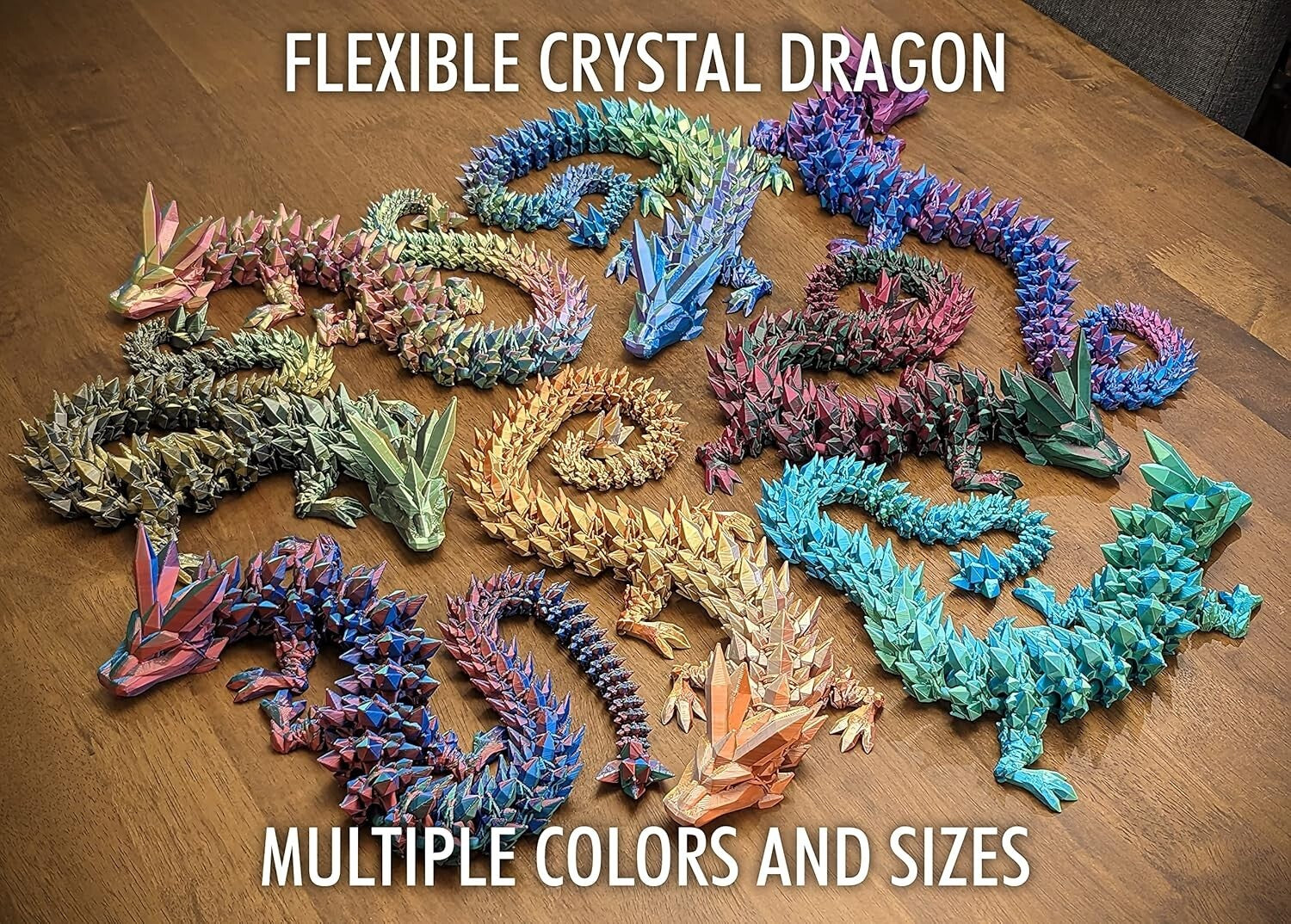 Large 24-Inch Articulated Rainbow Dragon Figure - Eco-Friendly 3D Printed Colors