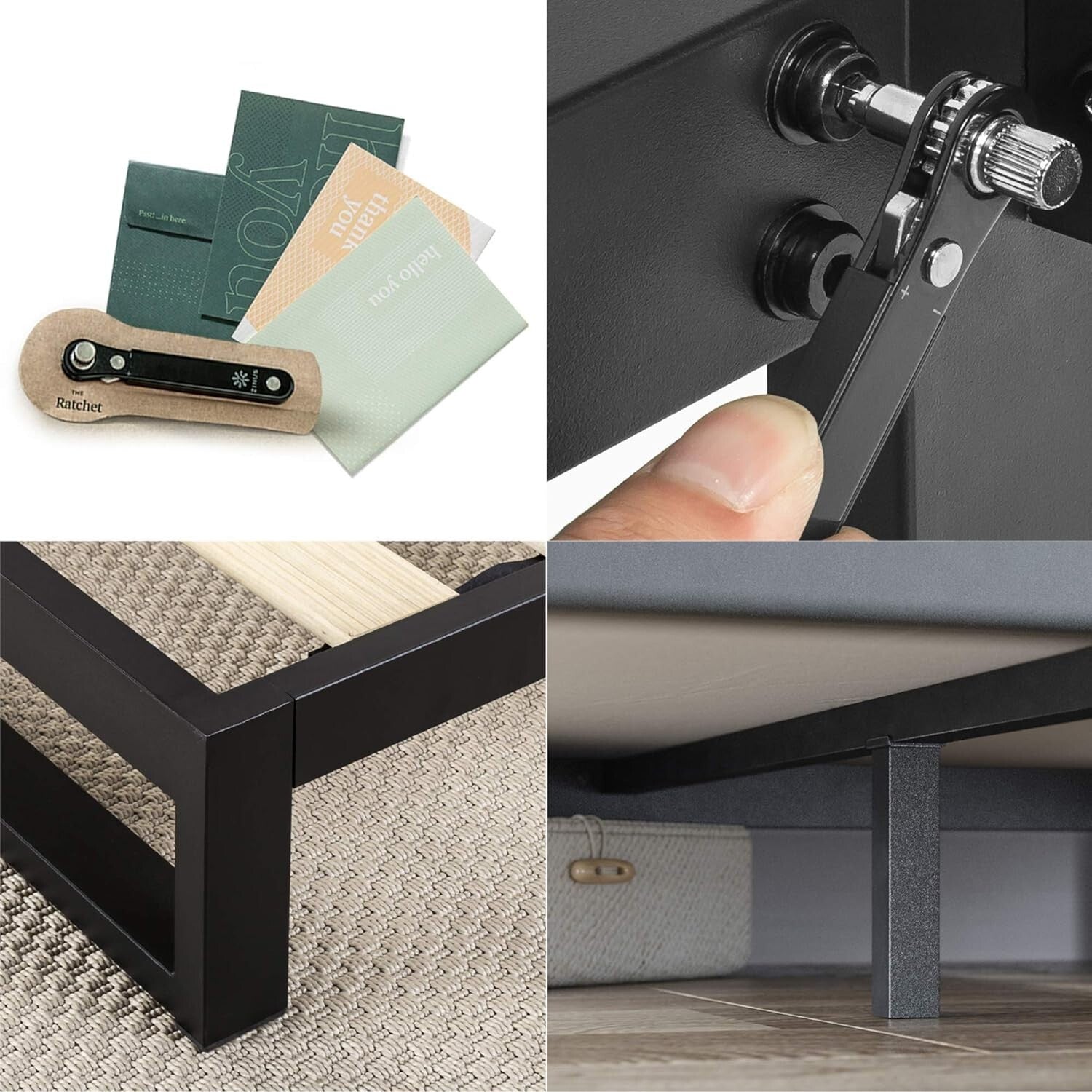 Trisha 7-Inch Queen Metal Platform Bed Frame with Wood Slat Support - Black