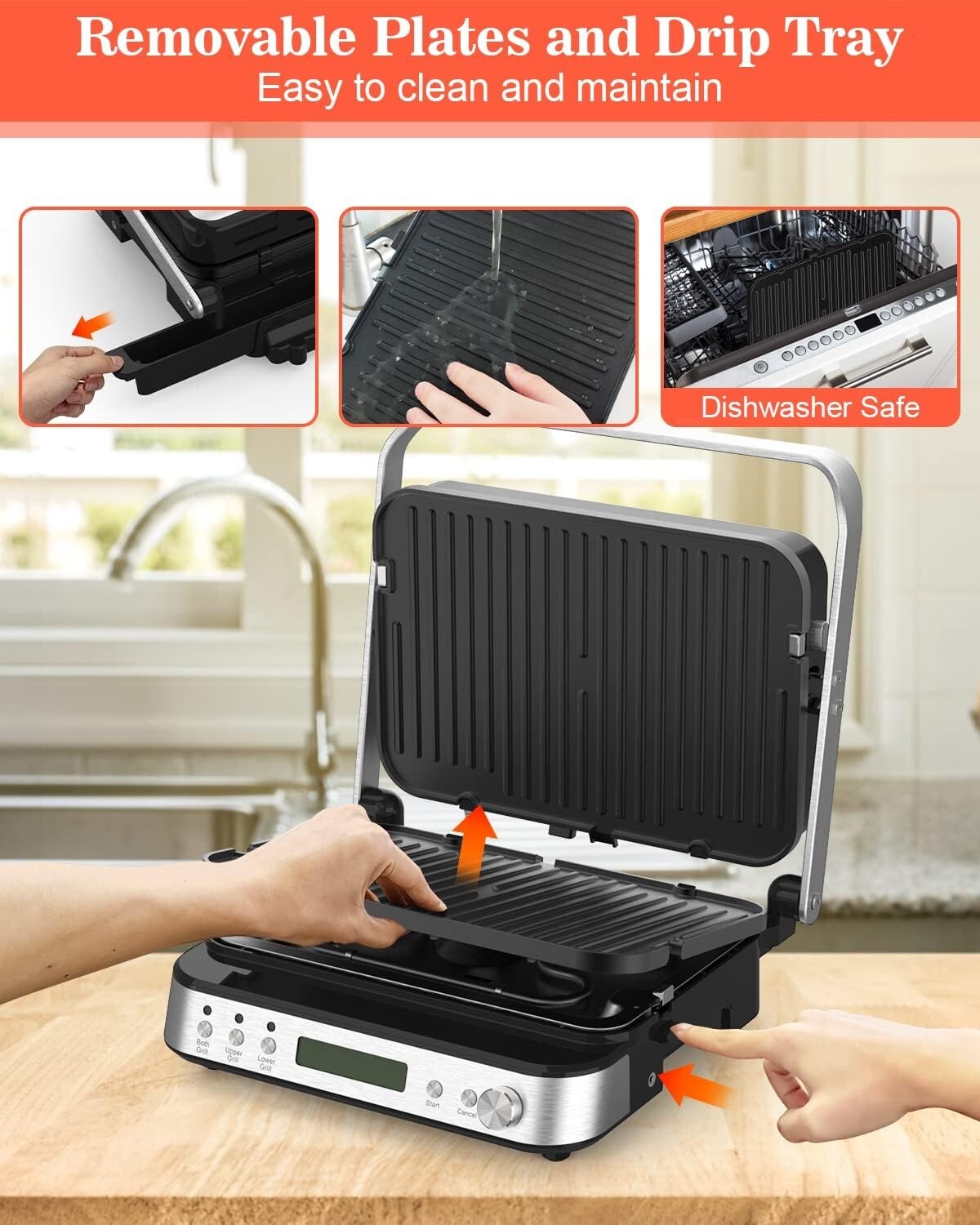 Indoor Cooking Made Easy: 6-in-1 Grill with Nonstick Plates & Meat Thermometer