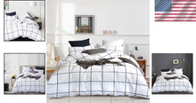 Load image into Gallery viewer, Soft Cotton White Grid Comforter Set Full with 2 Pillowcases - Winter Essential