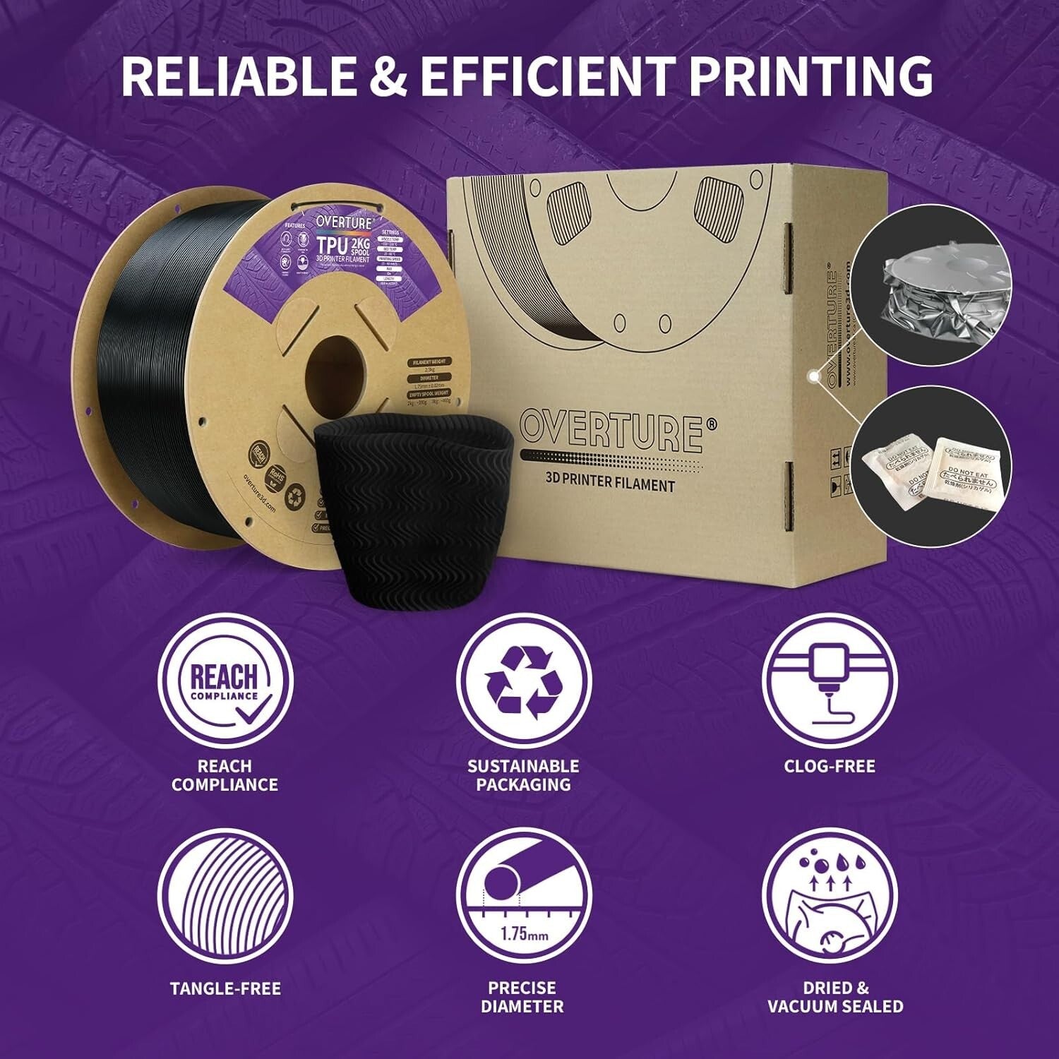 Premium 1kg TPU Filament, 95A Black, Ideal for Layer Adhesion & Durability