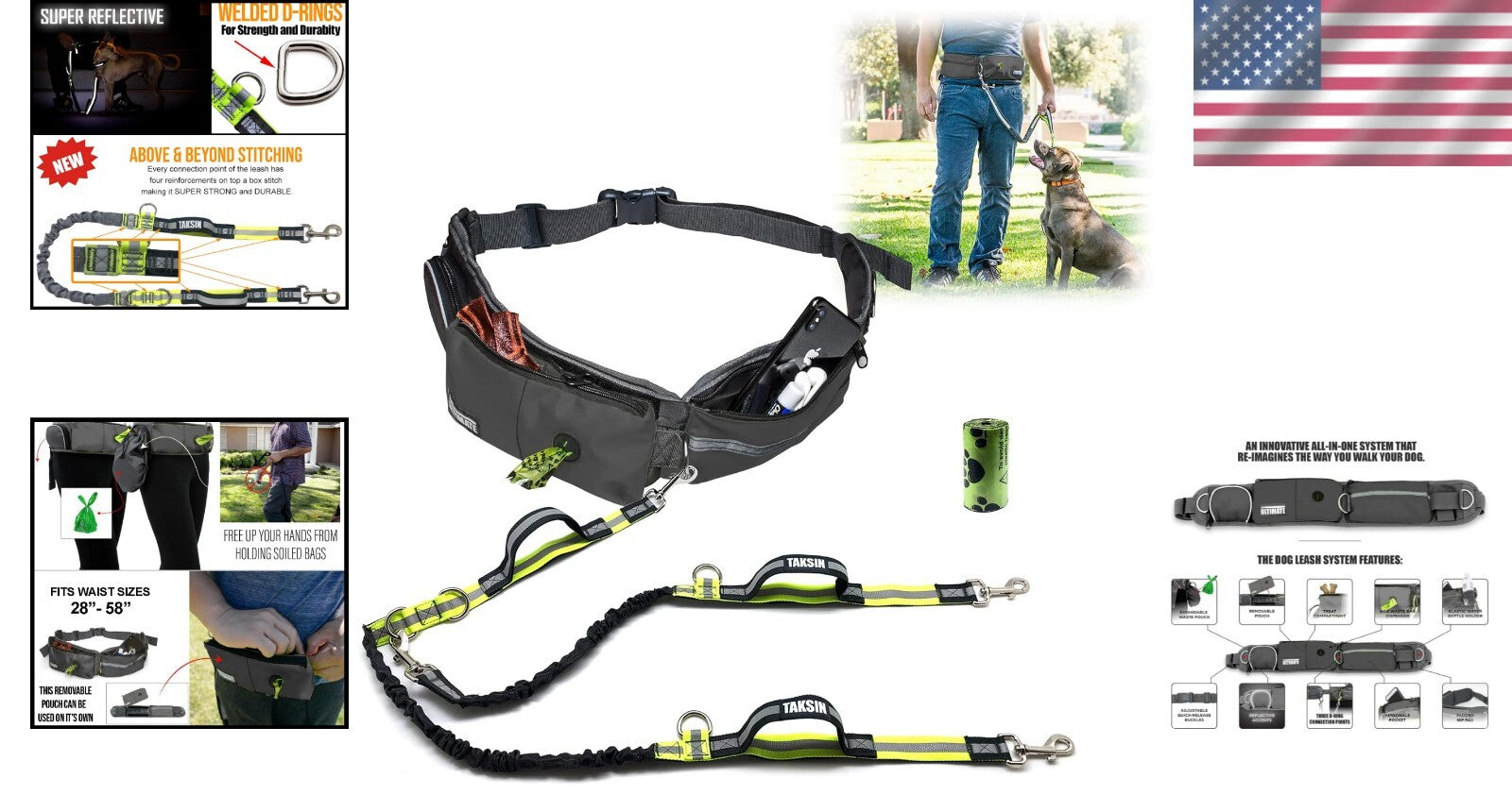 Ultimate Hands-Free Double Dog Leash System - Reflective Bungee for Safe Walks