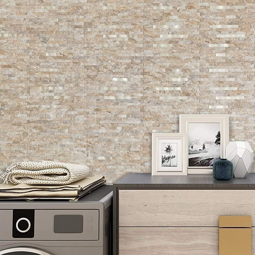 Elegant Sandstone 10-Pack Peel & Stick Textured Tile: DIY Kitchen/Bath Finish