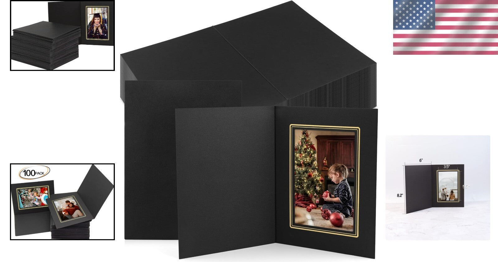 Versatile Black 4x6 Photo Folders with Gold Lining - 100 Pack for Celebrations