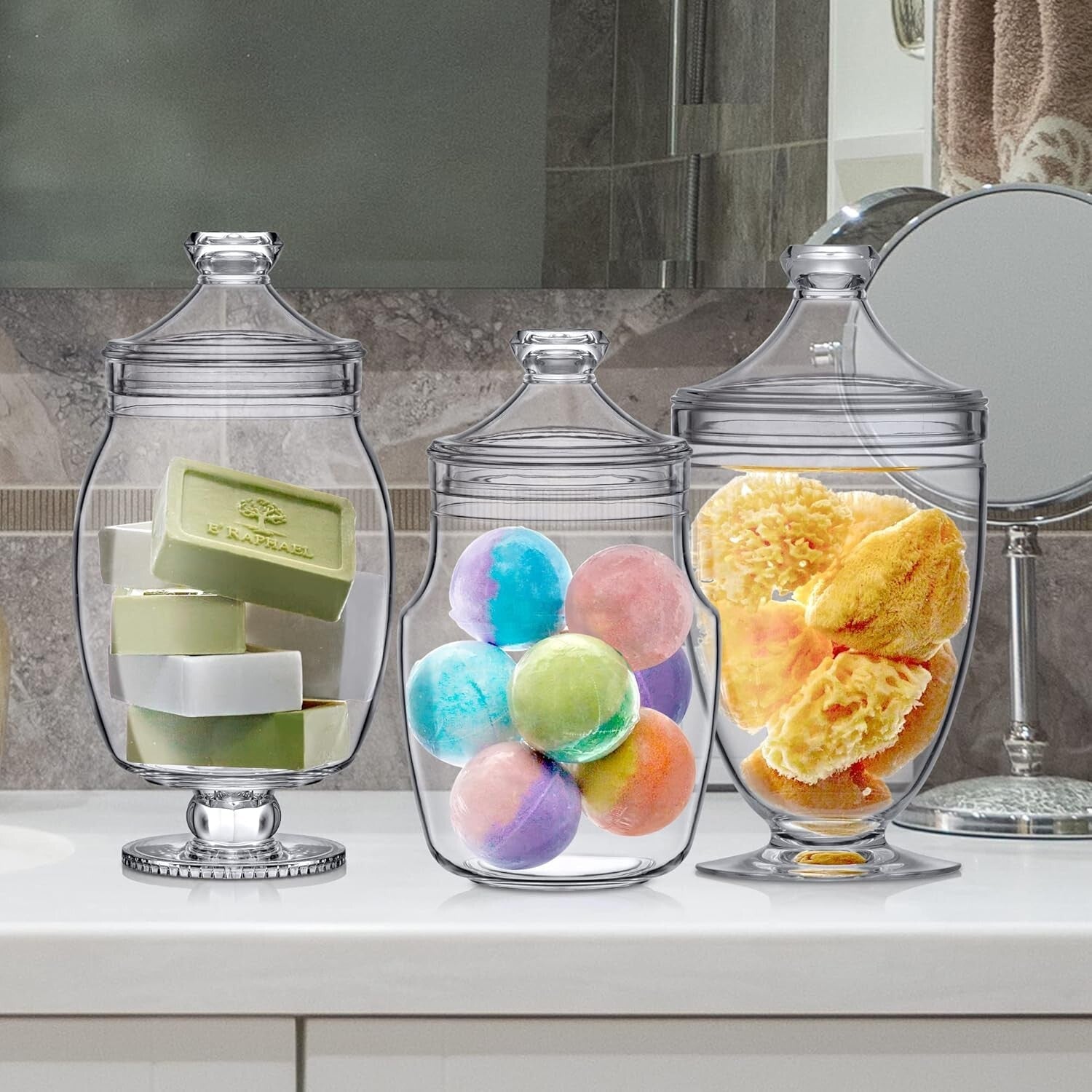 Modern 3-Piece Plastic Apothecary Jars - Durable Snap-Lid Storage Containers