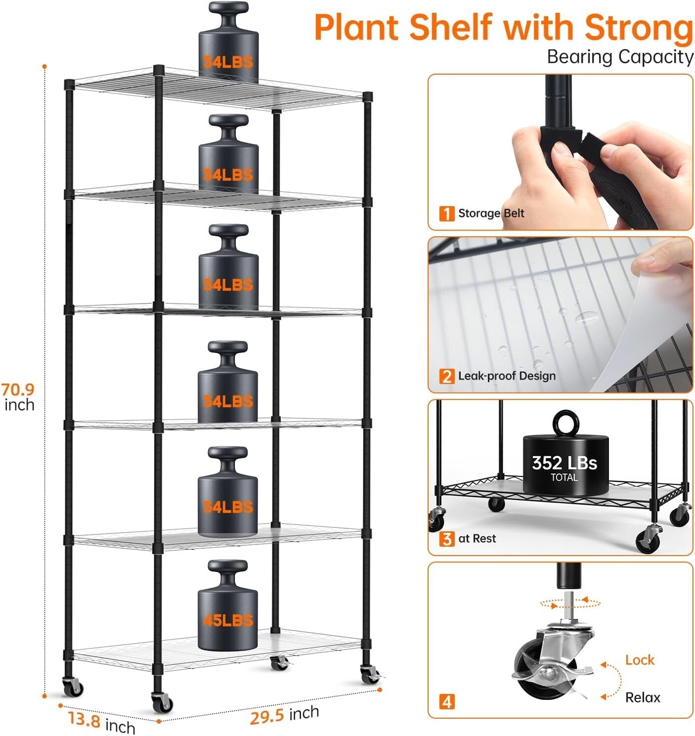 DIY Grow Shelf with 8 Full Spectrum Lights & Mobile Design for Indoor Plants