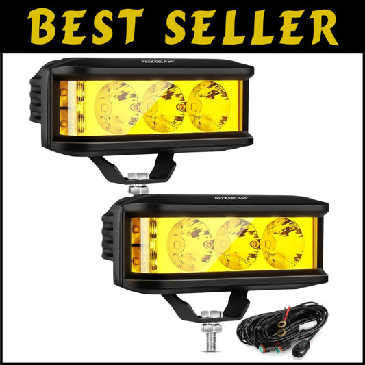 Compact Waterproof Amber LED Light Bar with Side Shooter - 68W Brightness